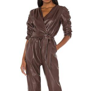 Amanda Uprichard Annika Leather Jumpsuit in Chocolate Size Small
